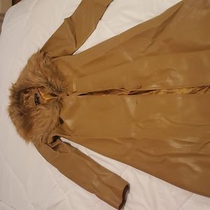 Tan Faux Leather Jacket (removable fur)